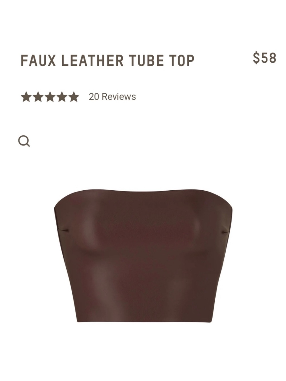 SKIMS Faux Leather Tube Top in Cocoa Sz. XXS